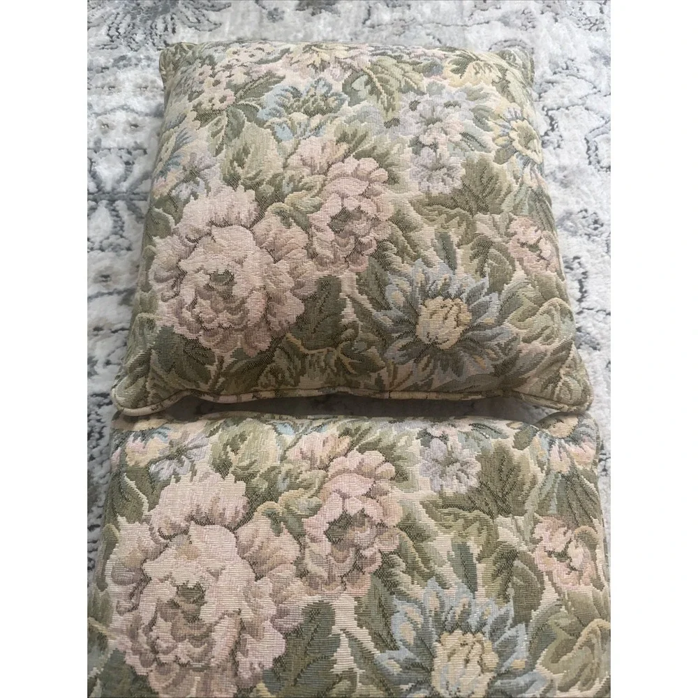 2 Vintage Tapestry Rose Floral Decorative Pillows Cottage Grandma Core 16 X 16